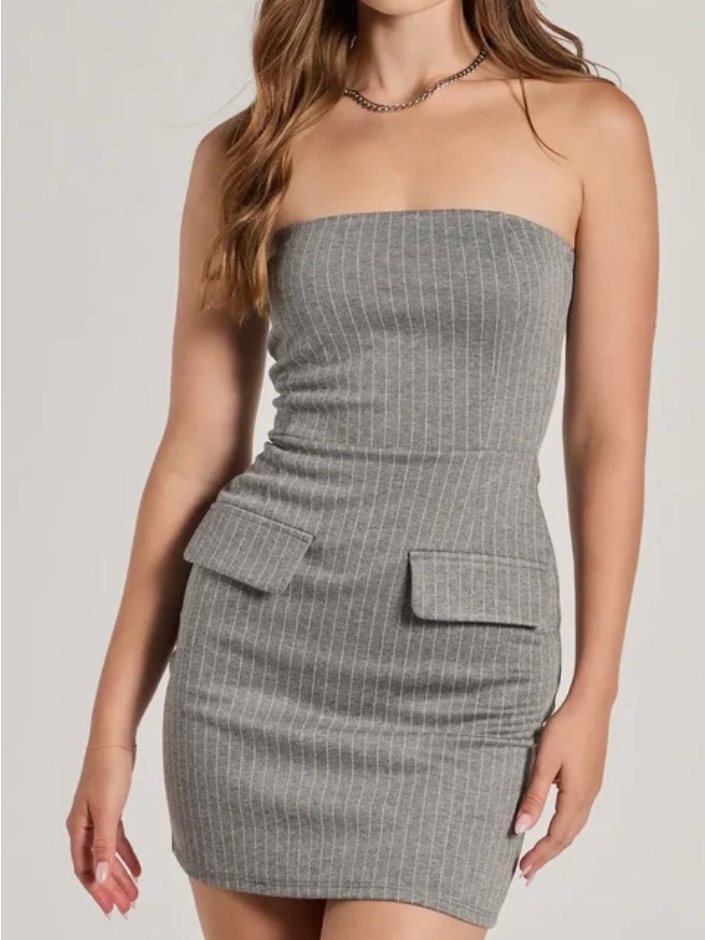 Strapless Grey Pinstripe Dress